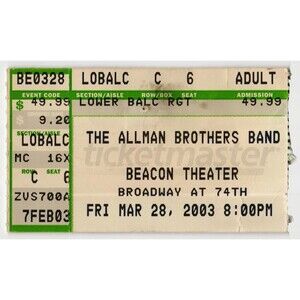 Vintage 2003 Allman Brothers Concert Ticket Stub New York NY